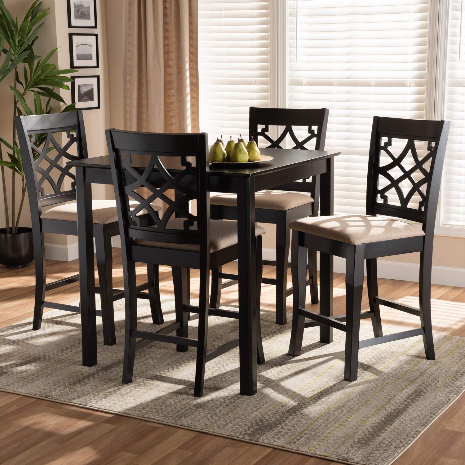 Baxton Studio Nisa Modern and Contemporary Sand Fabric Upholstered Espresso Brown Finished 5-Piece Wood Pub Set
